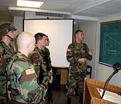 Captain Andre M. Takacs instructs Cadets on the finer points of Battle Drill 6. Captain Takacs is a ROTC graduate, class of 1997 and veteran of Operation Iraqi Freedom