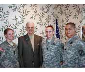 Cadets pose with Major General Baylor during the Inaugural Homecoming Alumni Luncheon. held at the Pullman Plaza Hotel.