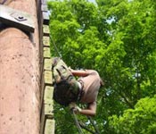 A Green Terror Battalion Cadet learns about confidence and resolve while taking part in Rappelling Class.