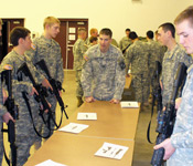 During a battalion lab, CPT Honzel introduces cadets to the M16A2 Rifle.