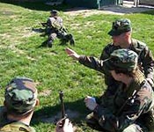Cadets conducting FLRC training during lab. This training allows cadets to learn leadership skills by being given a certain scenario and responding to it.