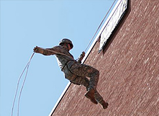 At the beginning of every year, cadets get challenged with a rappelling event. This year it took place at the Neckers Hall on Campus. Cadets are trained to tie a rappelling seat and use the correct commands before moving to the big wall.
