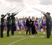 ROTC Cadets perform a Saber Arch every year during halftime at the Homecoming Football game. ROTC cadets also perform a Color Guard and a military vehicle display during the Homecoming Parade every year in October.