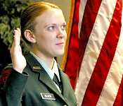 Nurse cadet conducts the contracting oath for her 3-year Army ROTC Nursing Scholarship. This represents the step of commitment on the road to becoming an Army officer and member of the Army Nurse Corps. This cadet graduated from the Leader's Training Course as a sophomore and entered our 3-year program for pre-nursing students. Army ROTC goes a long way to building a great resume for entry into the TTUHSC Nursing School.