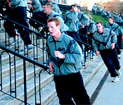 Illini Battalion Cadets plan, lead and participate in a rigorous physical training (PT) program. This program mirrors that of the active Army and is closely monitored by Cadre. The intent of the PT program is to safely and gradually increase the fitness level of all participants by focusing on muscular strength and endurance, cardio-respiratory fitness, flexibility and body composition.