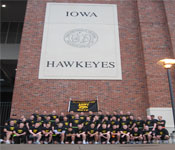 Cadets and Cadre from the Mighty Hawkeye Battalion finish their semester run with a picture in front of famous Kinnick Stadium.
