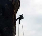 Cadets use skills learned at training to have some fun rappelling off the Armory at the University of Minnesota campus.