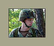 During field training exercises cadets wear the Battle Dress Uniform (BDU) complete with Kevlar Helmet and Load Bearing Equipment (LBE).