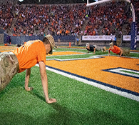 Every Fall semester cadets have the opportunity to show their “Miner” pride by participating as a member of the Push-up Squad. This group of specially selected cadets represents the ROTC program and UTEP. Every time the home team scores the squad occupies the goal line and executes push-up to match the home score. It is a real crowd pleaser.