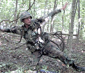 On the Fall FTX (Field Training Exercise), cadets work their way through a challenging grenade assault course.