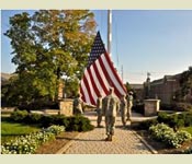 Flag detail at Widener University consists of seven cadets who are charged with the responsibility of caring for the Colors and signaling the beginning and the end of the duty day.