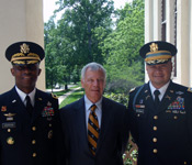 Commissioning day is a huge, life-changing event. In May, 2009, Wofford Alum Major General Rodney Anderson was the guest speaker and offered words of wisdom to the class of 2009. He’s seen here posing with the President of Wofford, Dr. Bernie Dunlap, and the Professor of Military Science, LTC Manuel deGuzman.