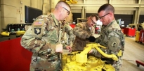Soldiers working on equipment. 